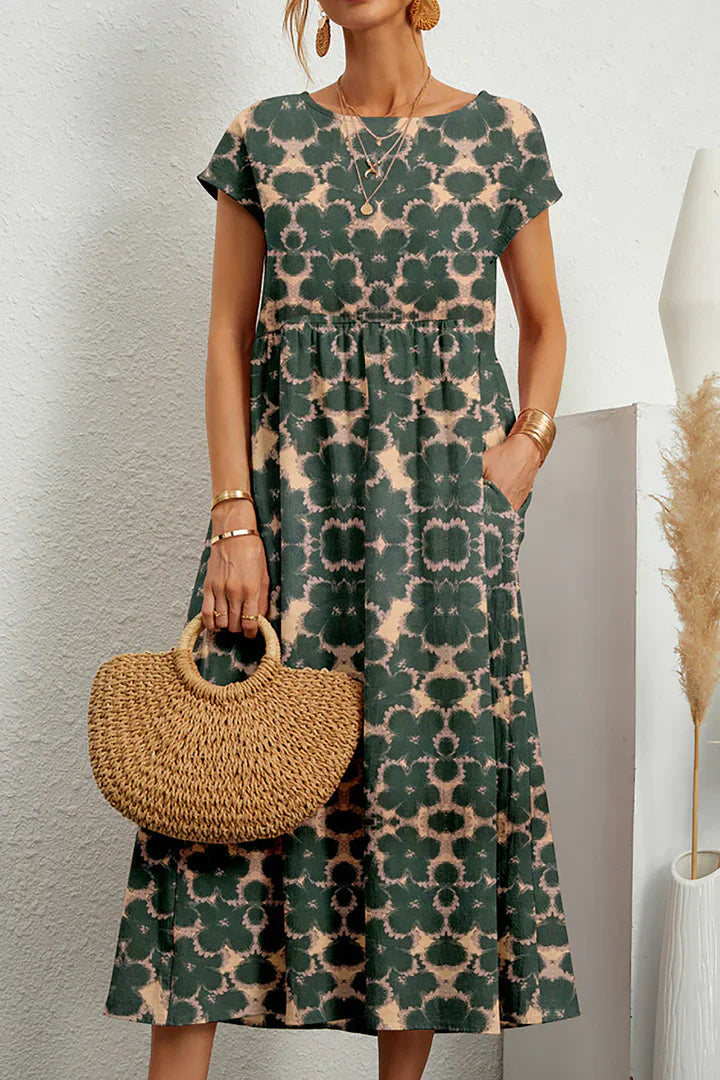 Desma - Printed sleeveless dress with round neckline