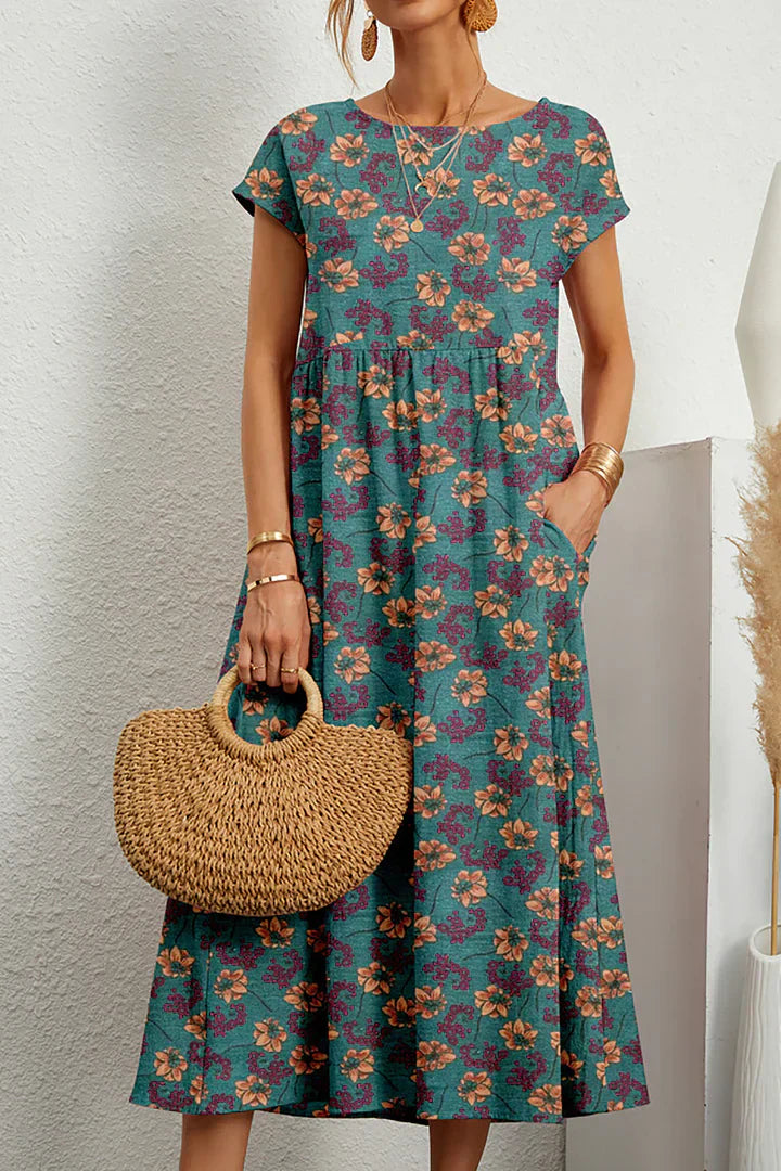 Desma - Printed sleeveless dress with round neckline