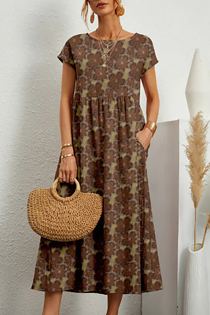 Desma - Printed sleeveless dress with round neckline