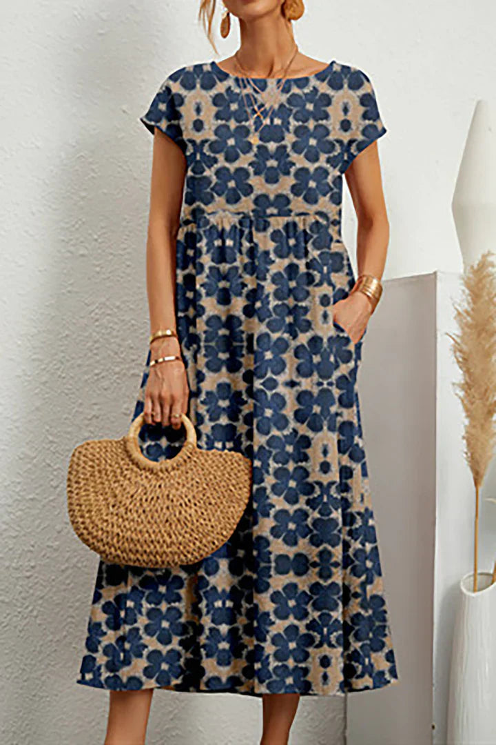 Desma - Printed sleeveless dress with round neckline