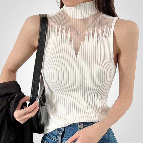 Charlotte - Transparent mesh crop top with straps around the neck