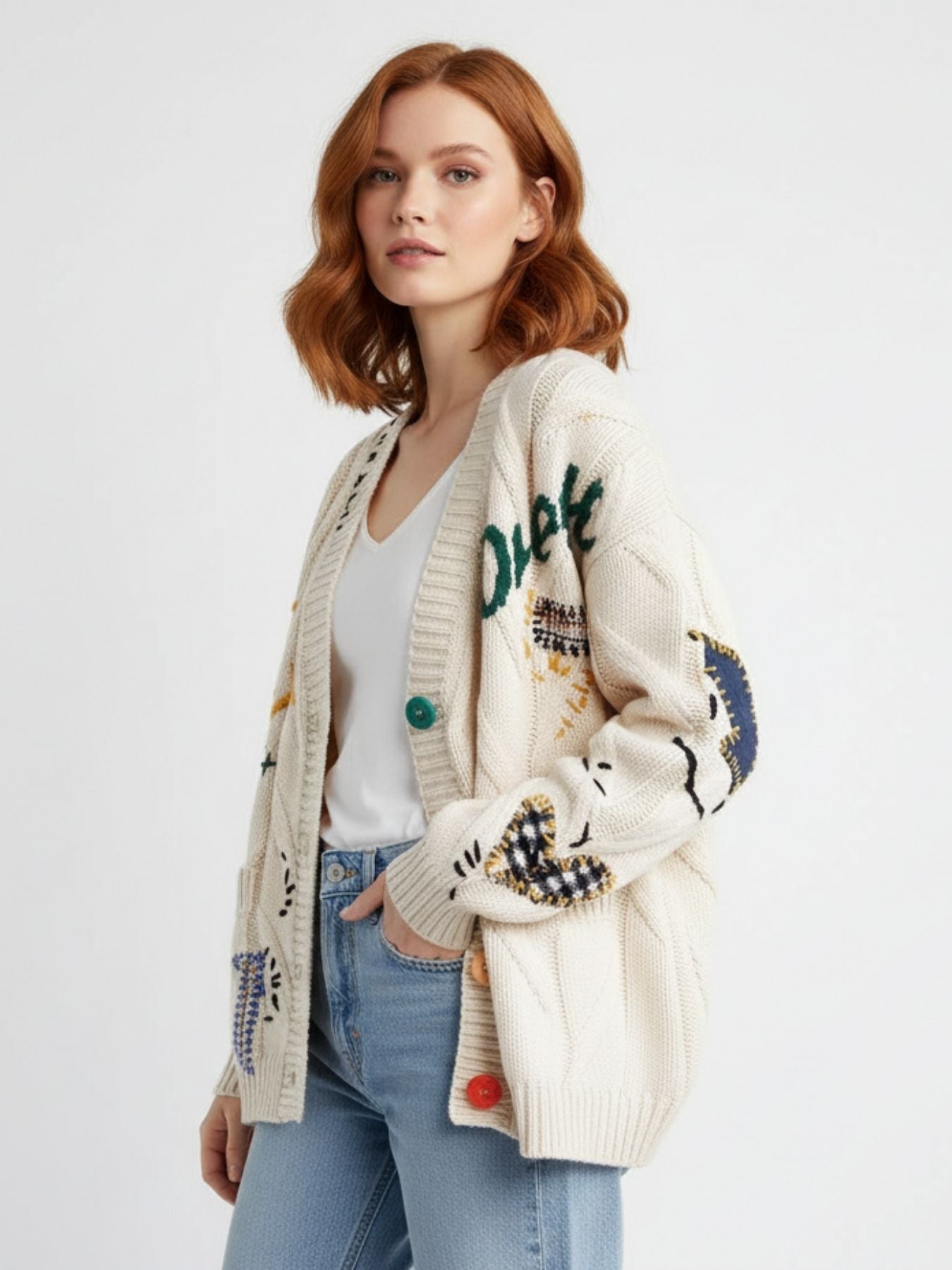 Ella | Women's Cardigan with Patchwork Accents Chic and Comfortable