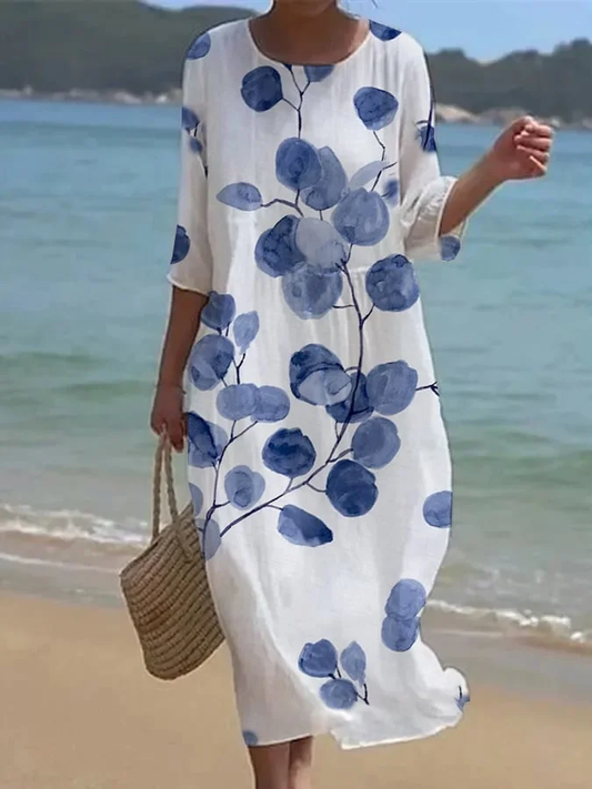 Estrella - Women's dress with botanical flowers and slim fit