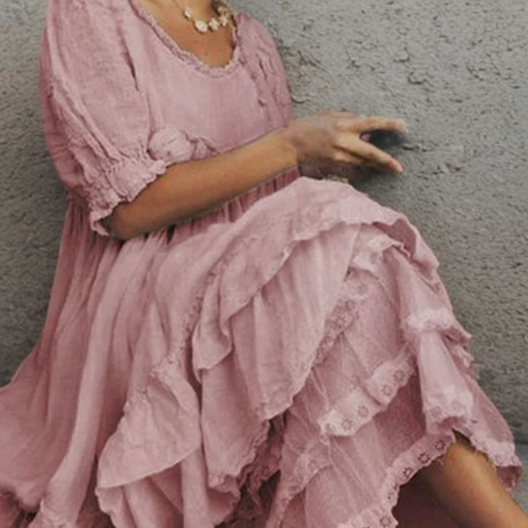 Eury - Vintage-style long dress with ruffles