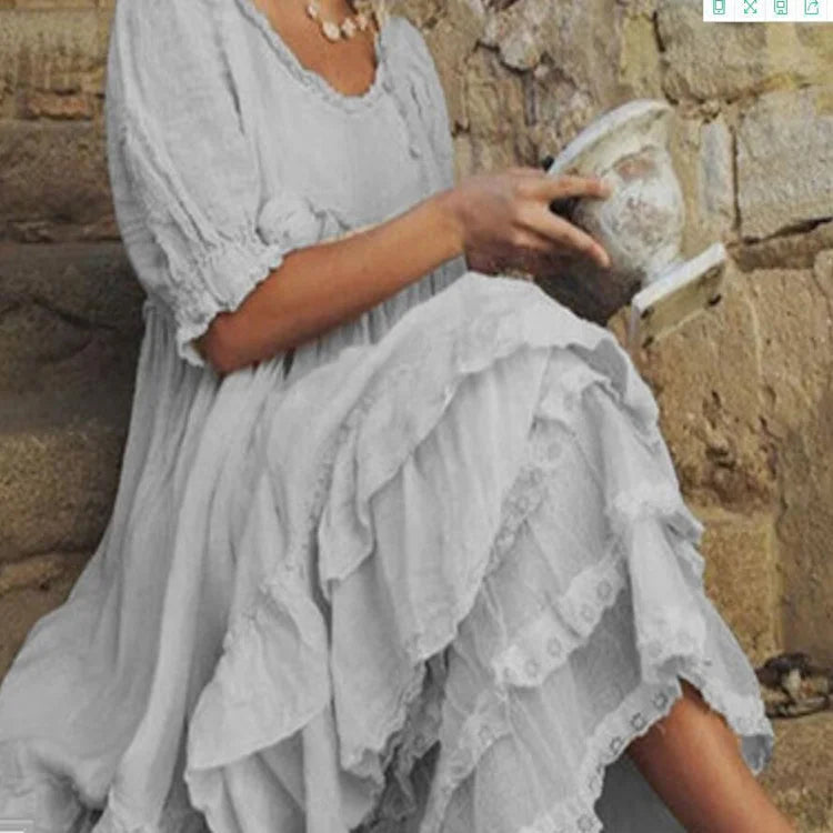 Eury - Vintage-style long dress with ruffles