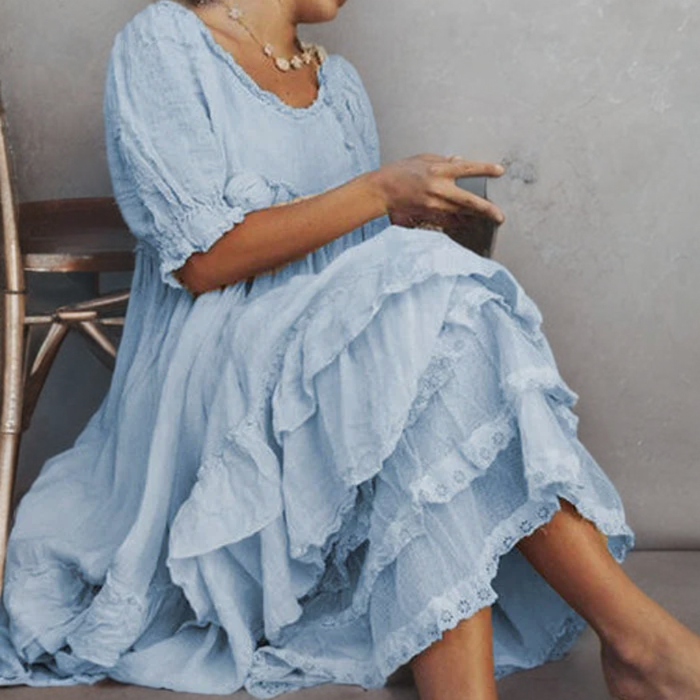 Eury - Vintage-style long dress with ruffles