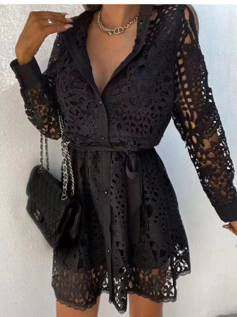 Mc | Wide V-neck dress with long sleeves