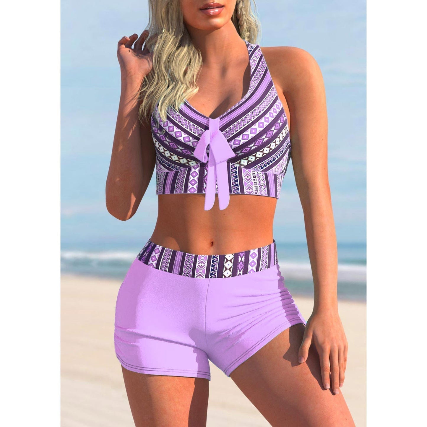 halterneck top with high-waisted shorts 2 piece swimsuit