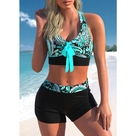 halterneck top with high-waisted shorts 2 piece swimsuit