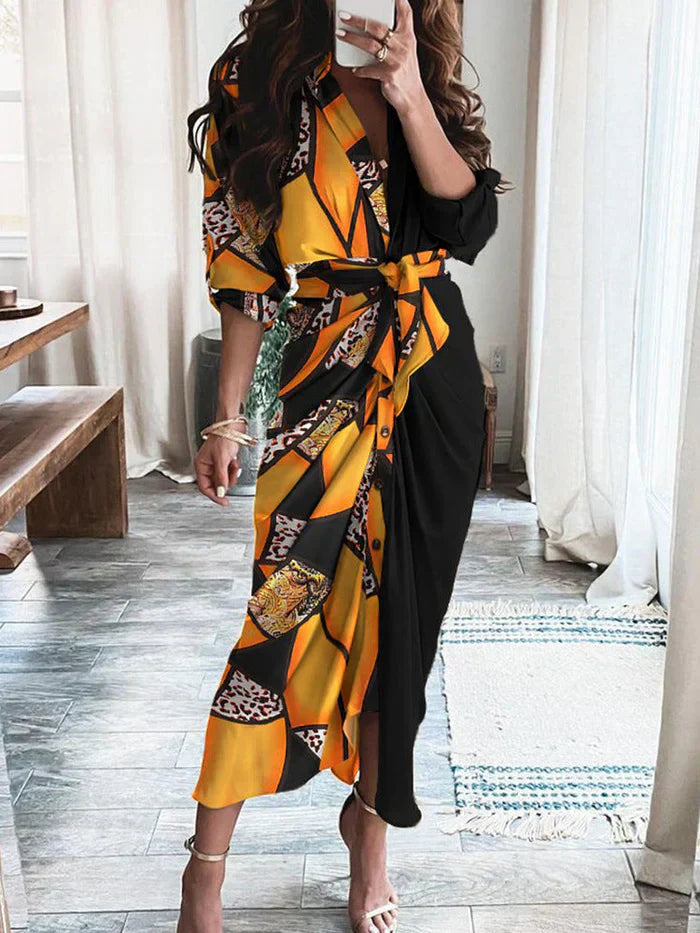 Mc | Elegant casual dress with V-neck and waist belt