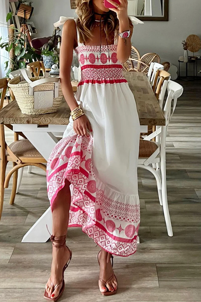 LP | Casual dress with print, ruffles, square neckline and straps