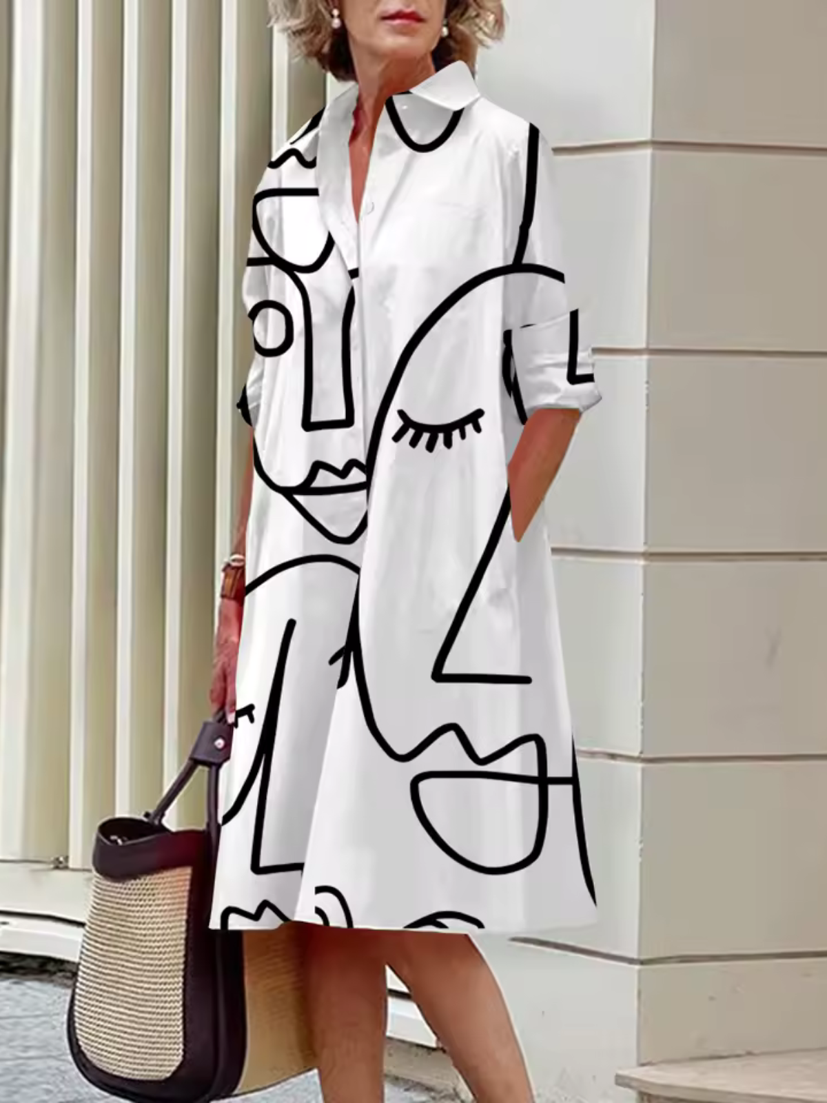 Miranda - Vestido camisero abstracto urbano de lunares