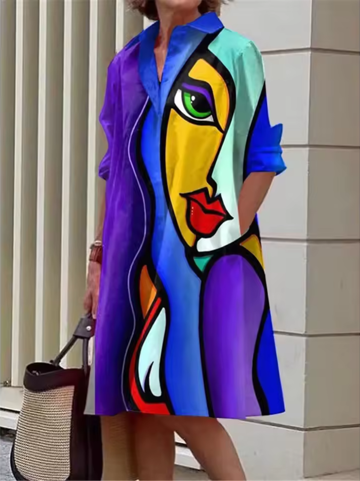 Miranda - Vestido camisero abstracto urbano de lunares