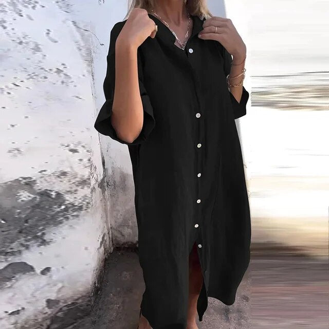 Dear - Cotton linen shirt dress