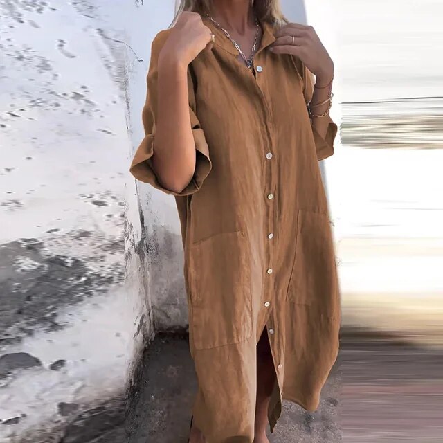Dear - Cotton linen shirt dress