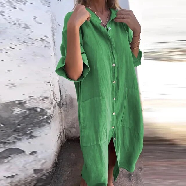Dear - Cotton linen shirt dress