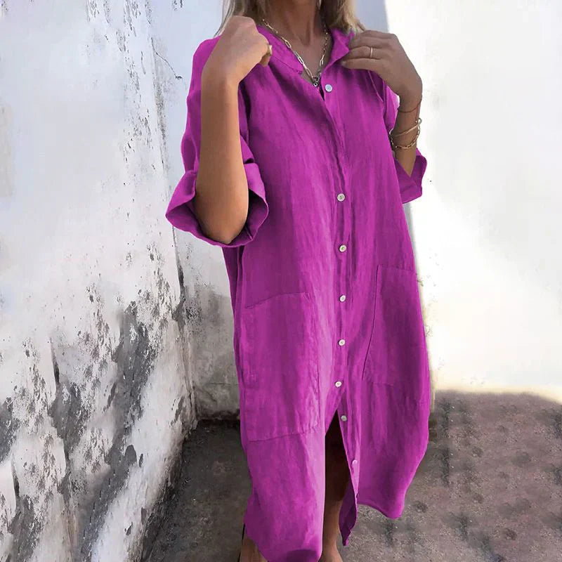 Dear - Cotton linen shirt dress