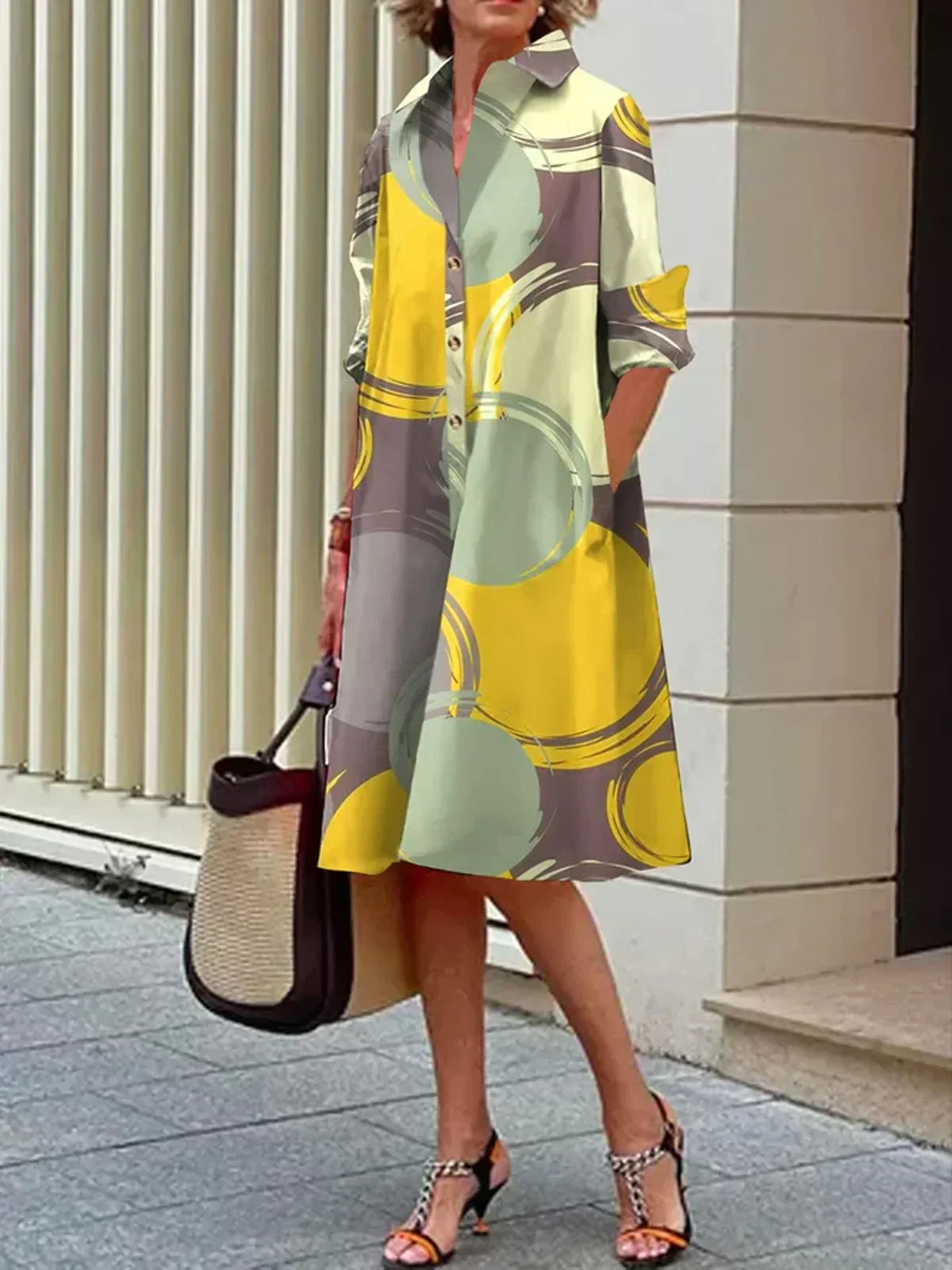 LP | Shirt dress with abstract urban polka dots