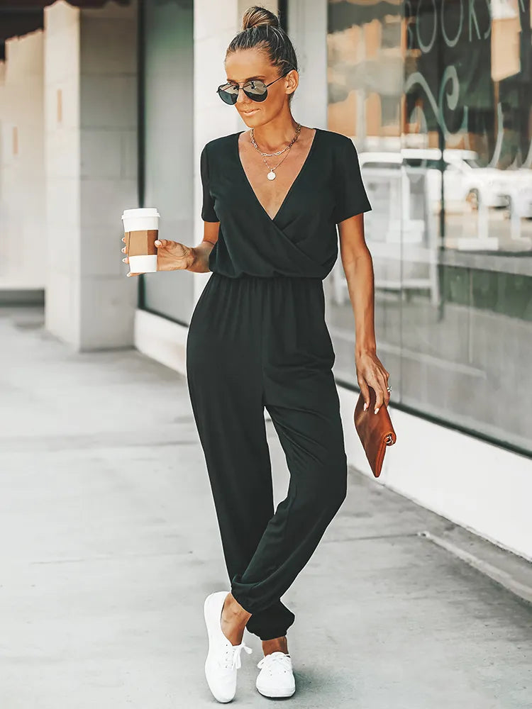 Fenna | Black short-sleeved jumpsuit