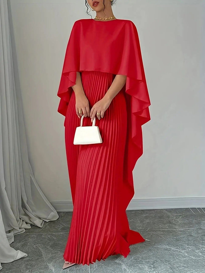 Long pleated dress with flowing detail for elegant occasions