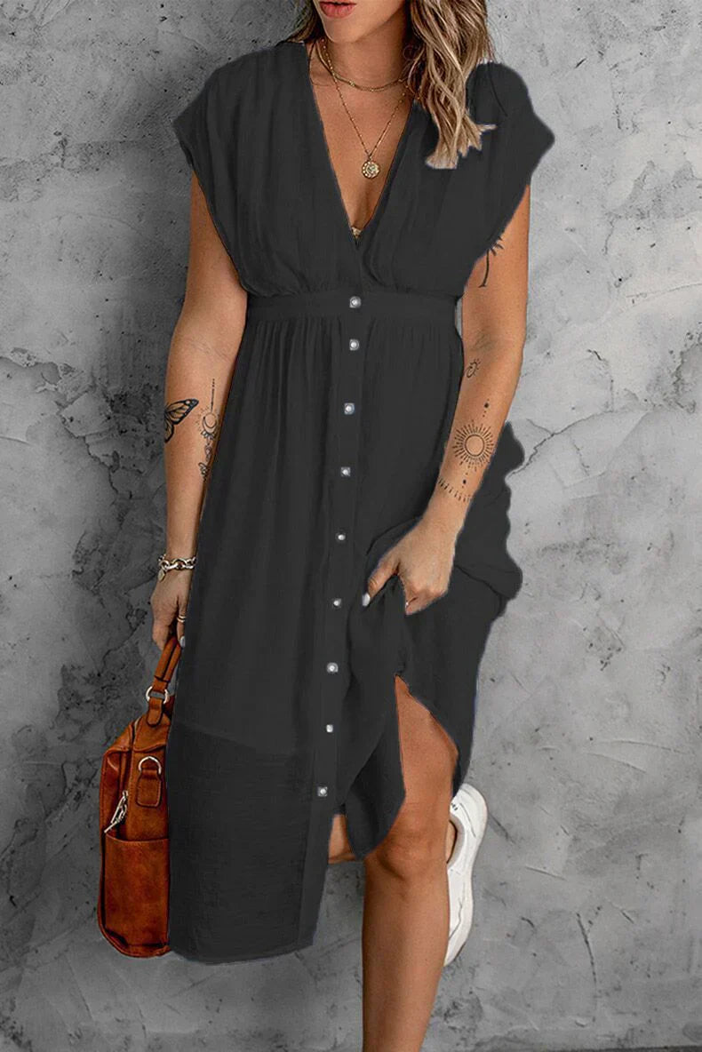 plain ladies dress with deep V-sleeves