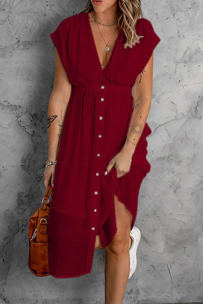 plain ladies dress with deep V-sleeves