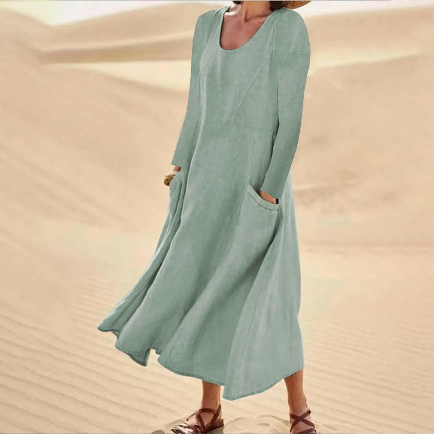 LP | Long-sleeved dress with round neckline