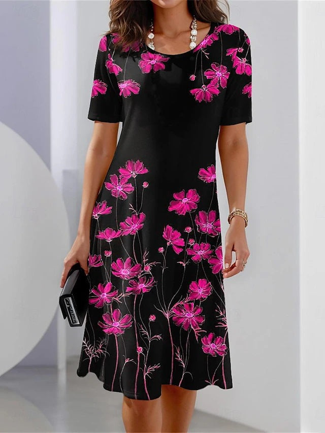 LP | Linen short-sleeved dress with floral print