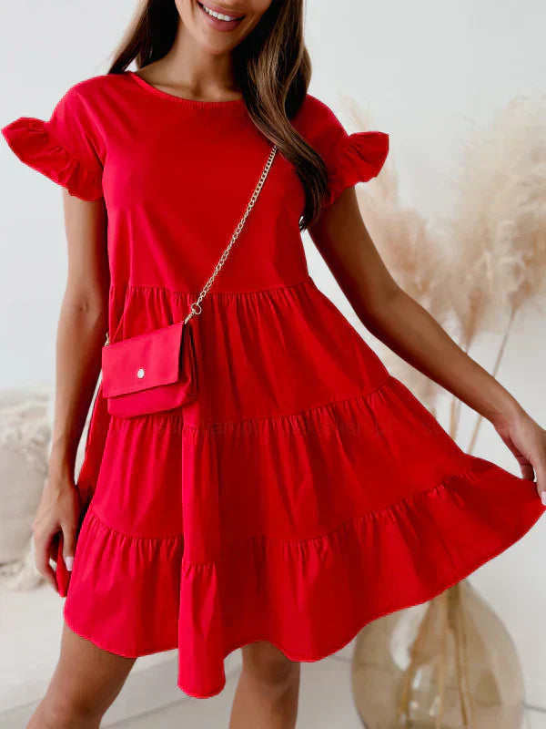 Dresses with wide sleeves and round neckline and irregular hemline