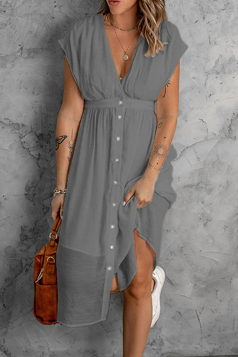 plain ladies dress with deep V-sleeves