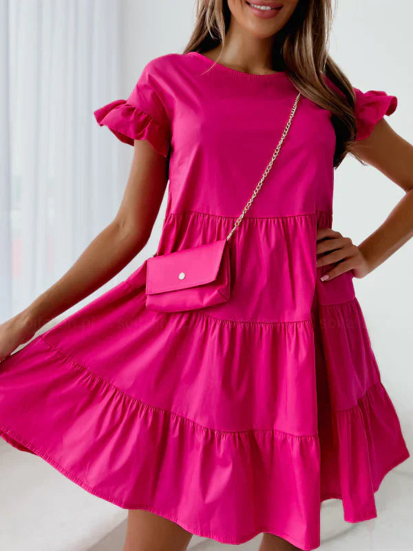 Dresses with wide sleeves and round neckline and irregular hemline