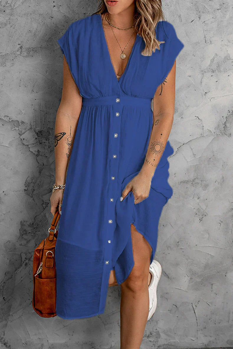 plain ladies dress with deep V-sleeves