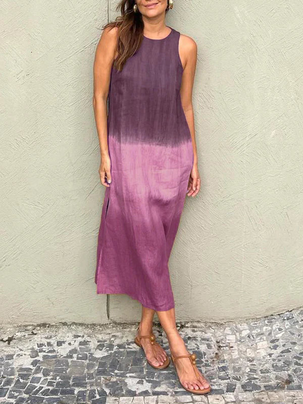 LP | Sleeveless long dress with tie-dye overlapping slit