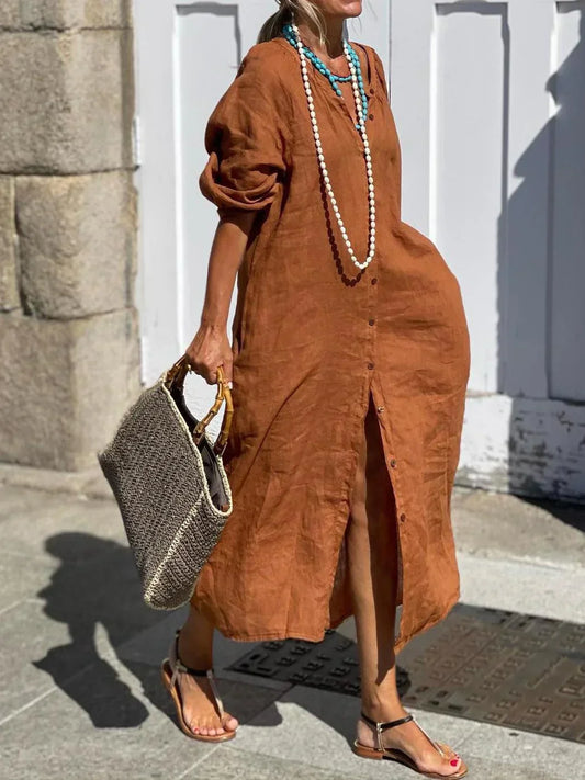 Perlita - Dress in cotton, linen and plain buttons