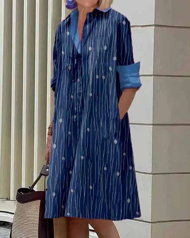 LP | Striped dress with long sleeves and polka-dot collar