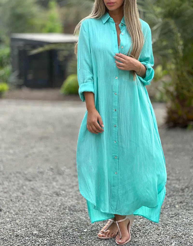 Mc | Women's casual shirt dress, single color, front button closure