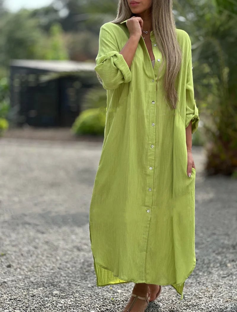 Mc | Women's casual shirt dress, single color, front button closure