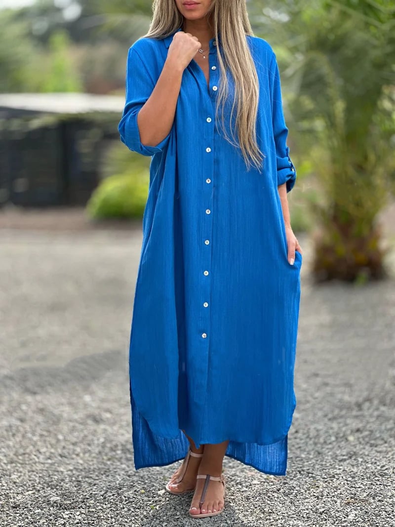 Mc | Women's casual shirt dress, single color, front button closure
