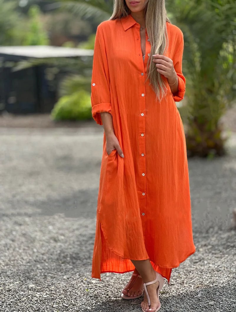 Mc | Women's casual shirt dress, single color, front button closure