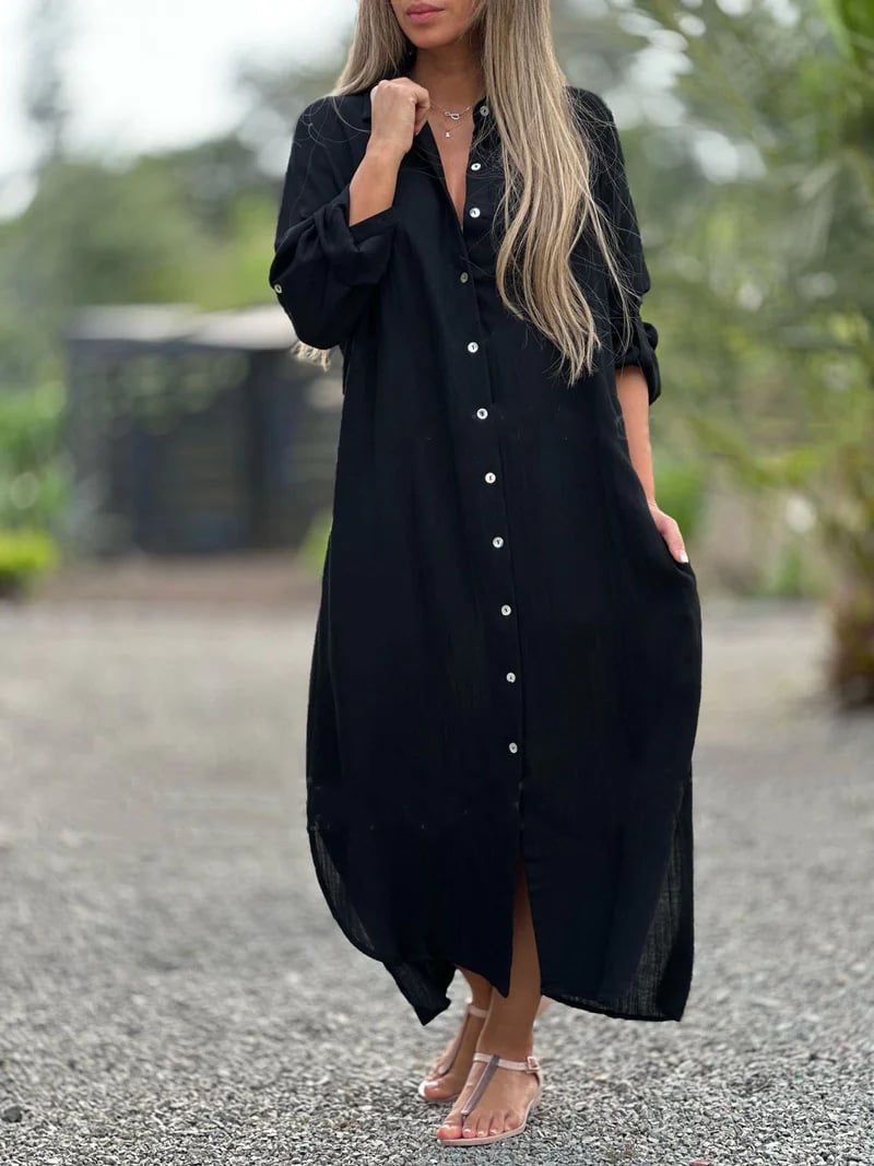 Mc | Women's casual shirt dress, single color, front button closure