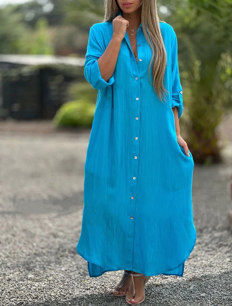 Mc | Women's casual shirt dress, single color, front button closure