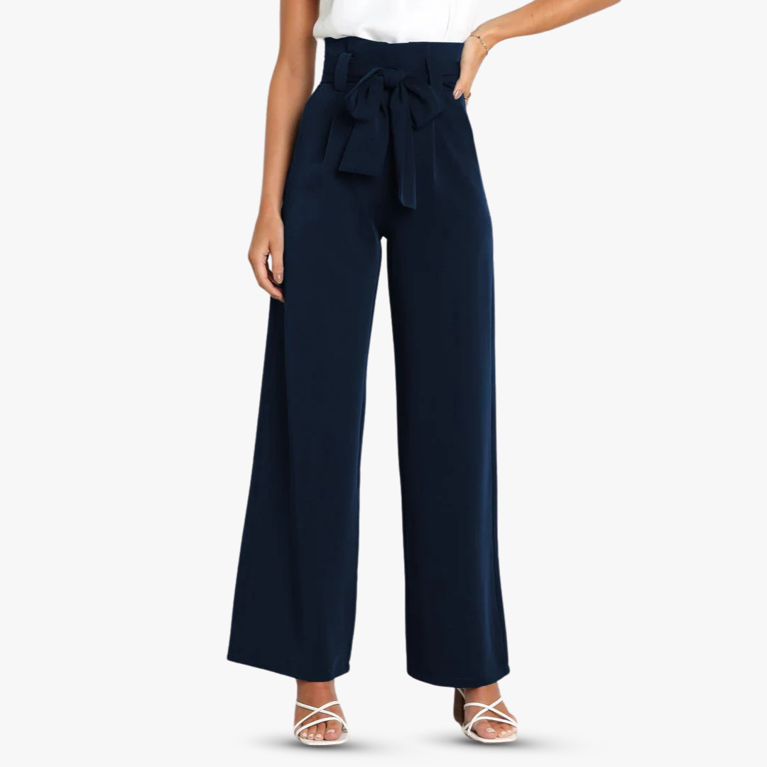 Women's wide-leg fabric pants with tie belt