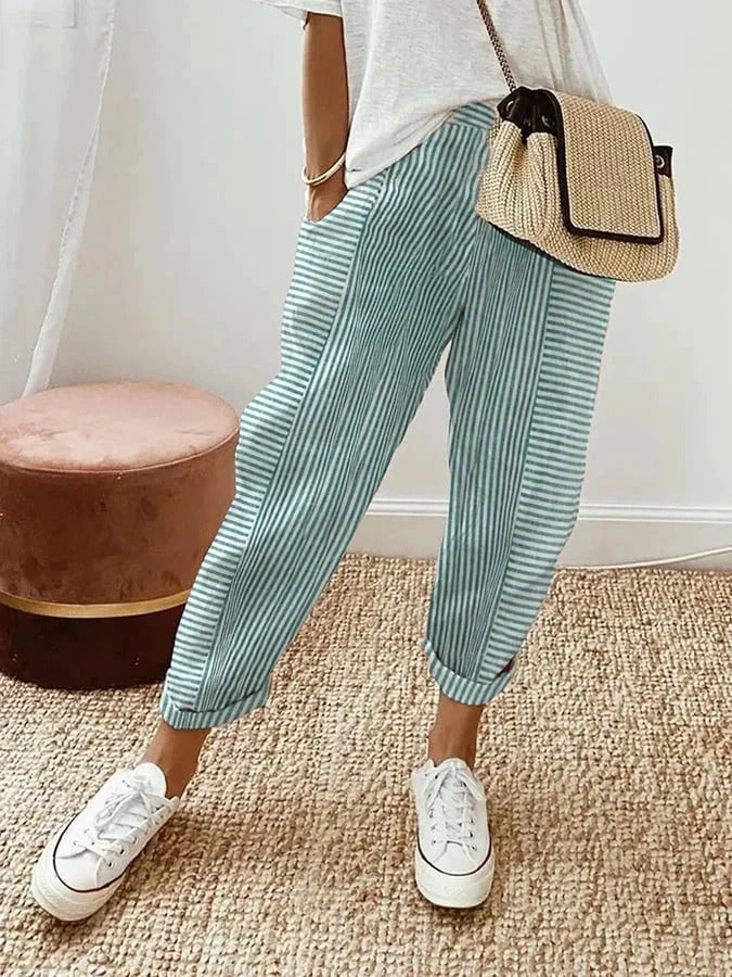 Striped fabric pants for ladies