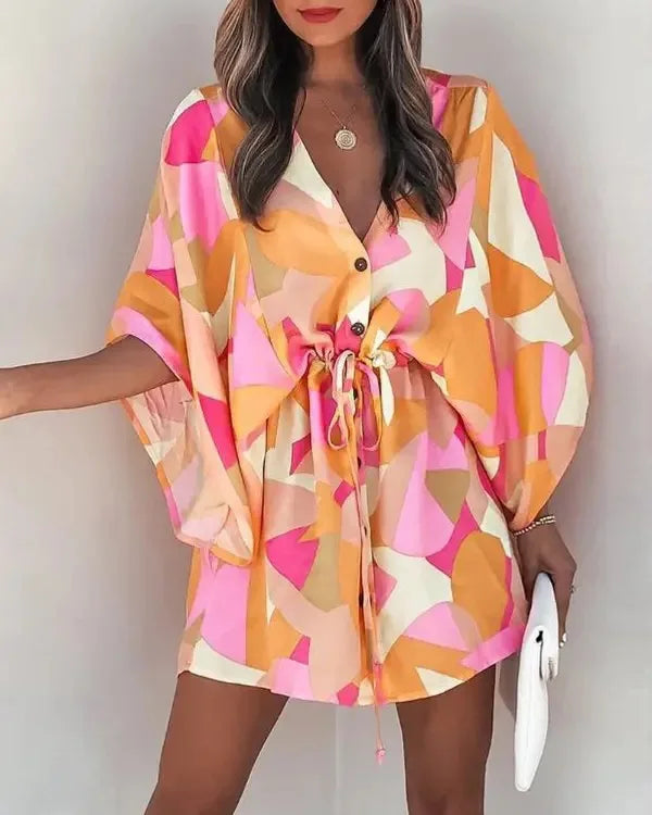 Mc | Summer fashion flying sleeves with v-neck dress shirt