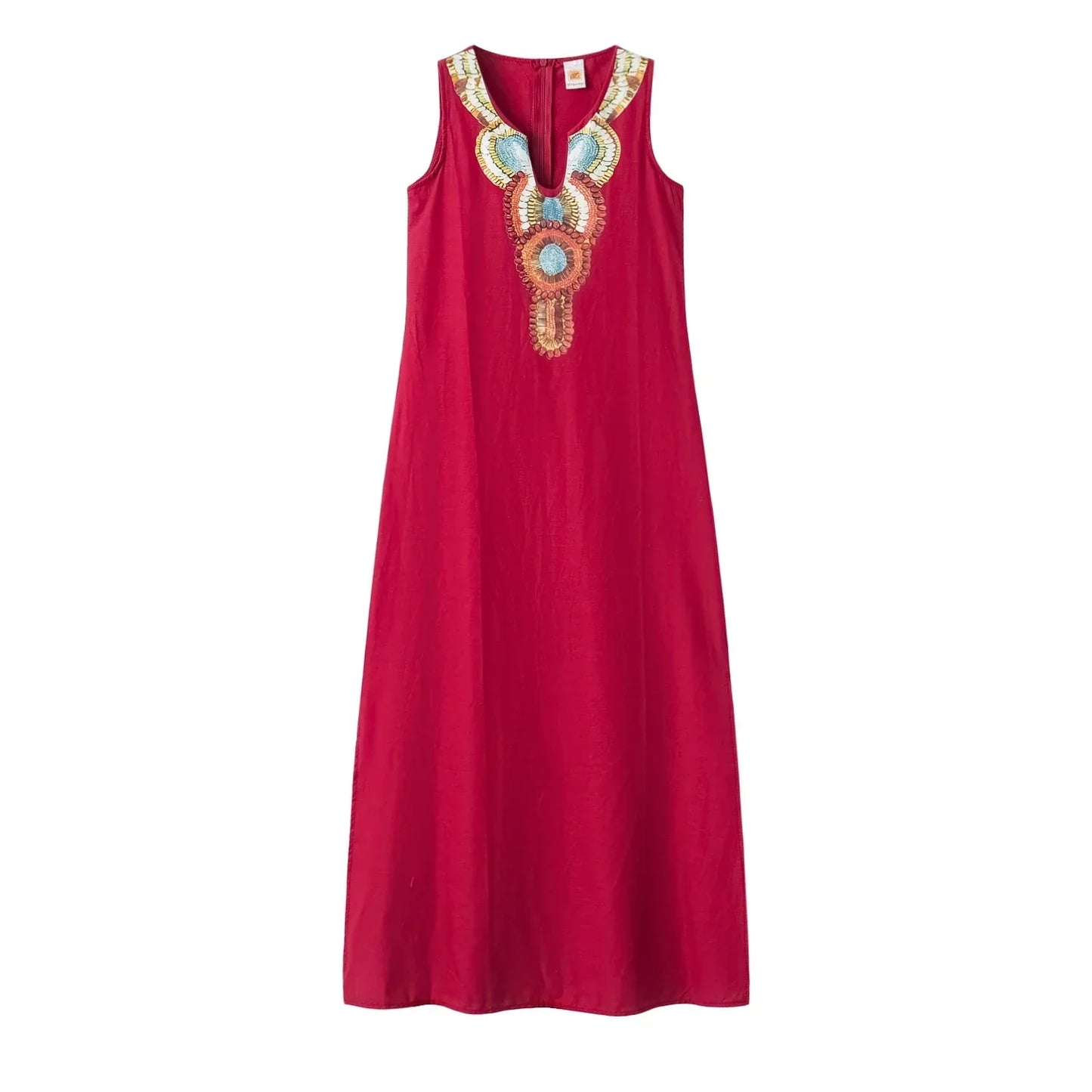 LP | women new casual loose cotton hemp bohemian sexy sleeveless deep V-neck side split dress