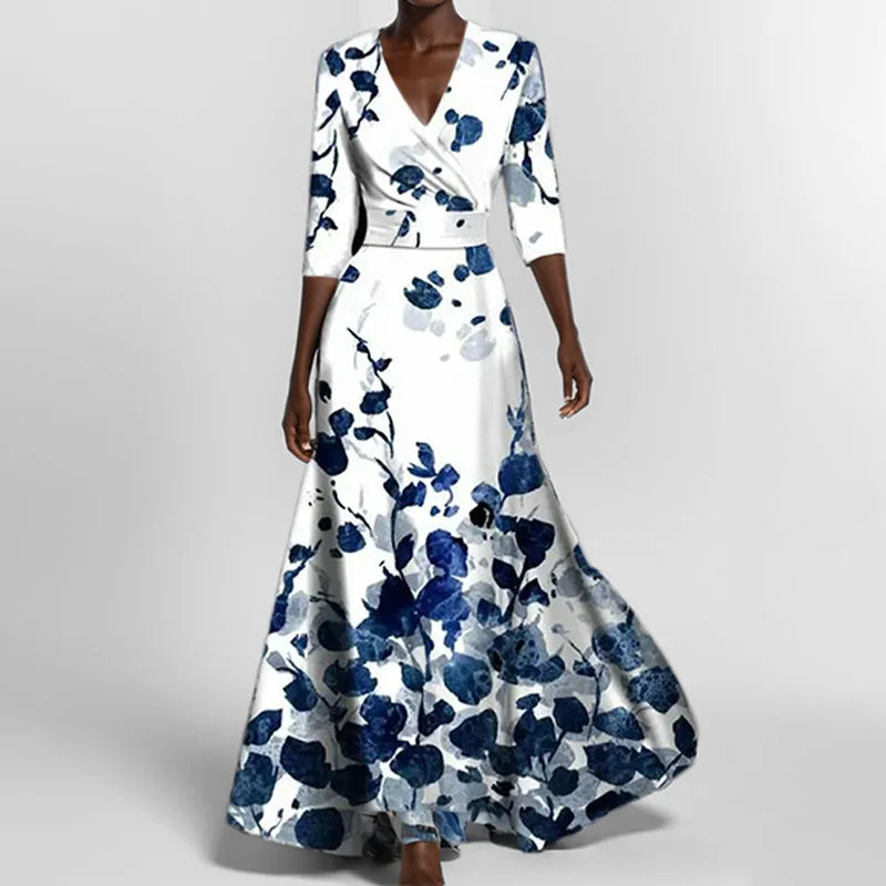 LP | Spring Summer Women Fashion V Neck Strap Party Dress Long Print Sexy Boho Maxi Dresses Short Sleeve Bag Femlae Holiday