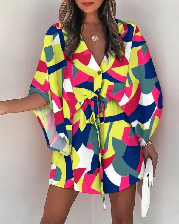 Mc | Summer fashion flying sleeves v-neck dress shirt
