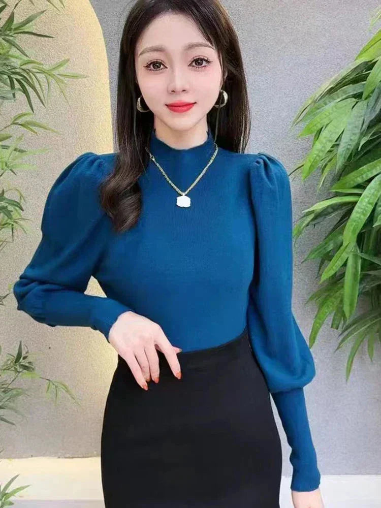 Long-sleeved round-neck Puff blouse for women