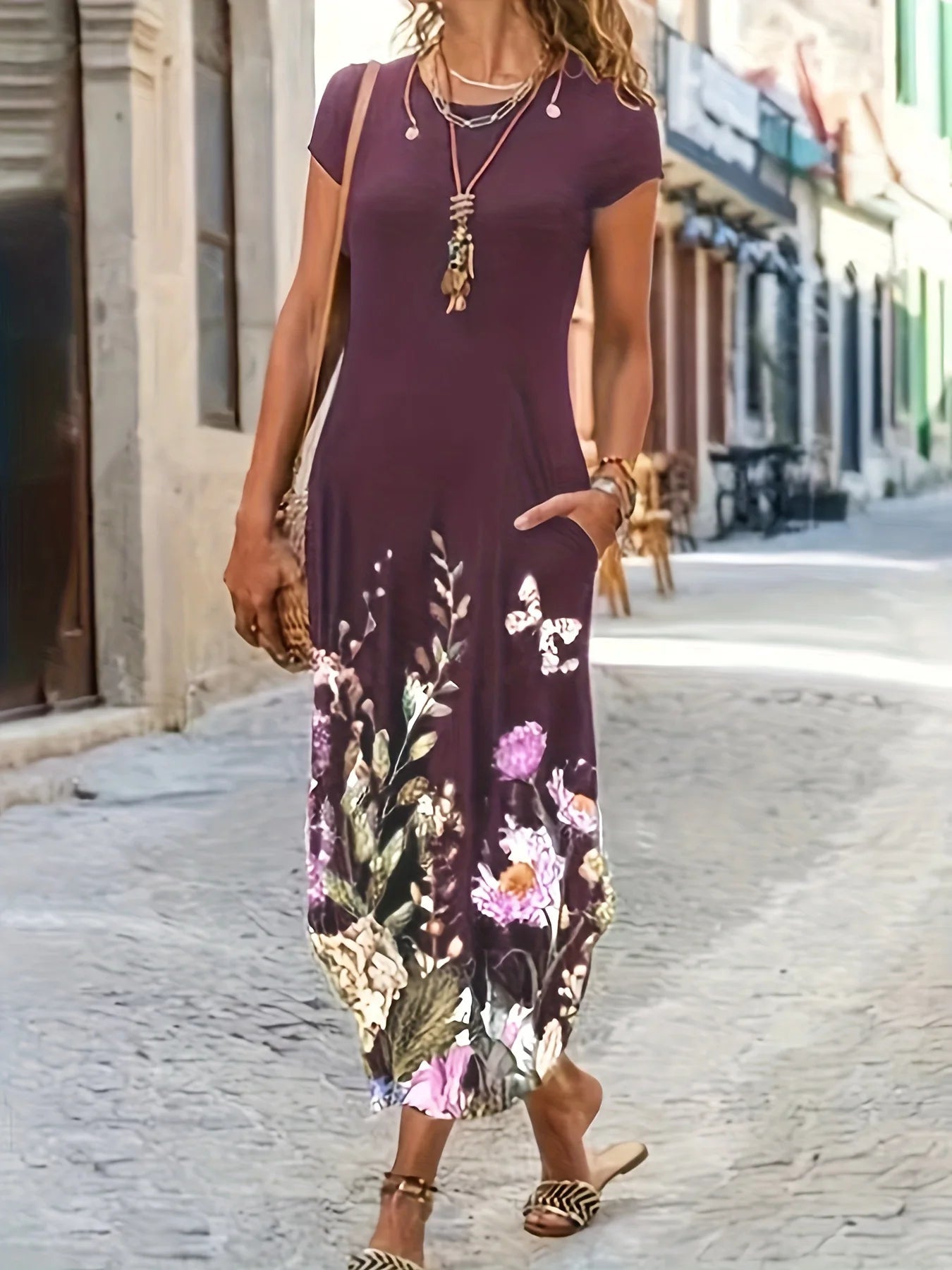 LP | Women Summer New Casual Fashion Printed Bag Dress Women Medium Length Dress