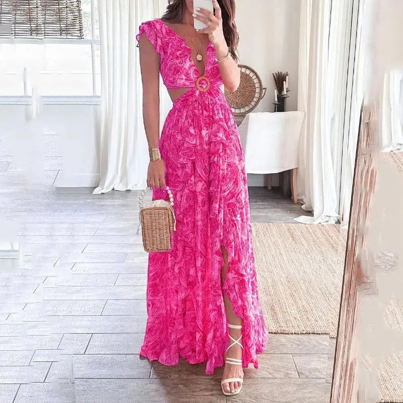 Gemma - Elegant, Sexy Halter Dress with Deep V-Neck